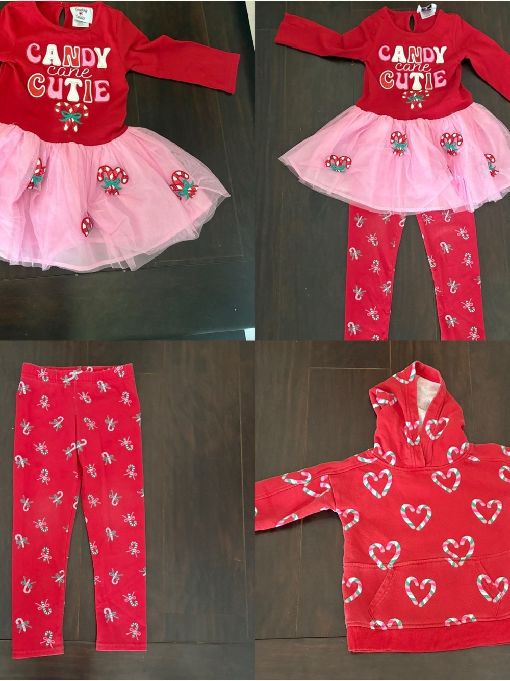 Girls 3T Christmas Candy Cane Outfit Bundle Dress Leggings Hoodie 3 Pieces